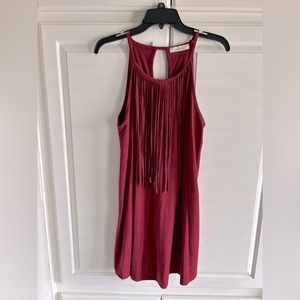 Love Stitch suede fringe sleeveless dress-burgundy